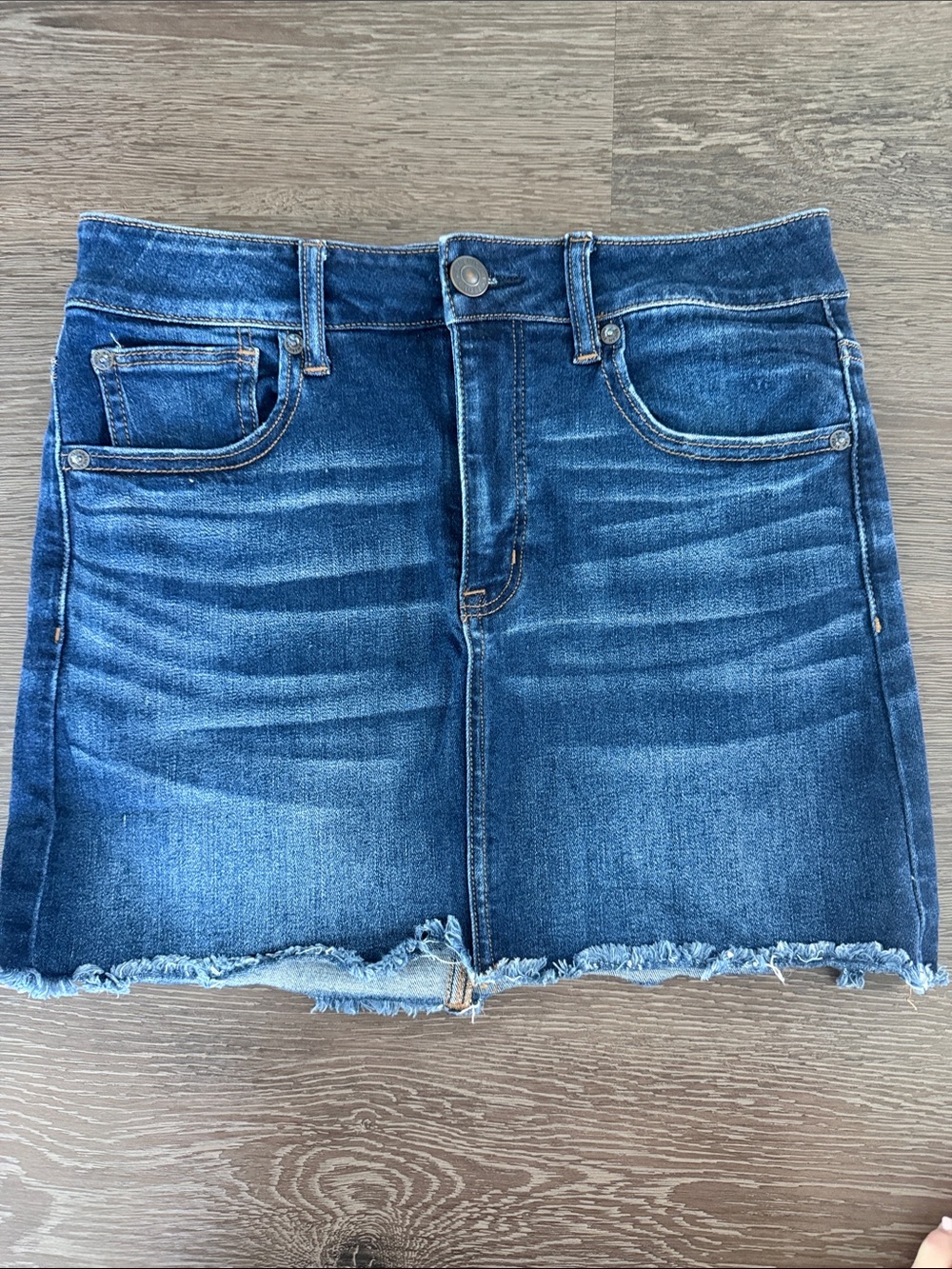 American Eagle Outfitters Dark Blue Frayed Hem Denim Mini Skirt